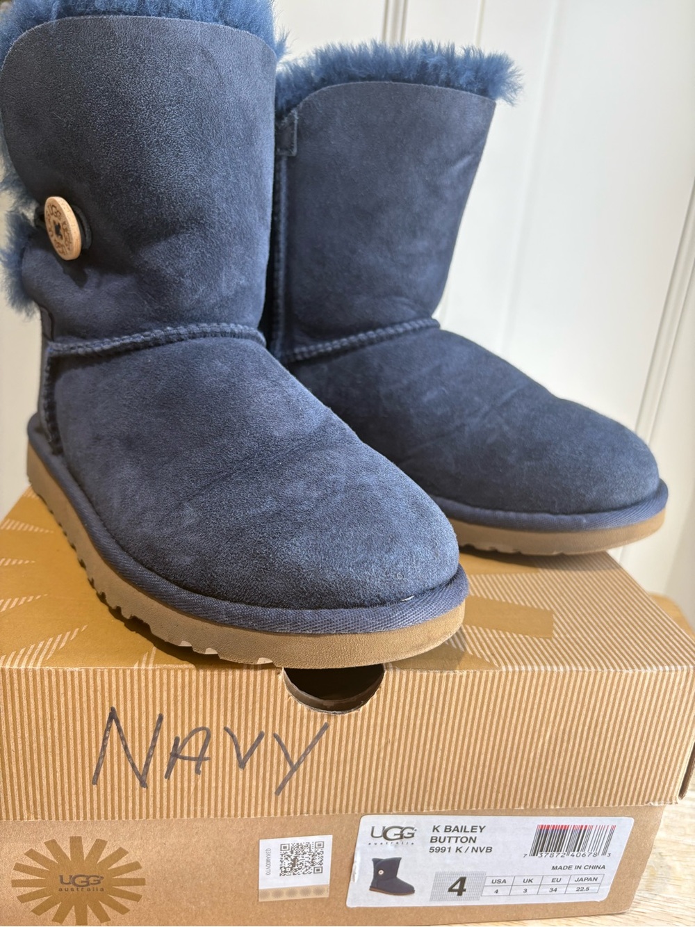 UGG Navy Short Suede Button Boots